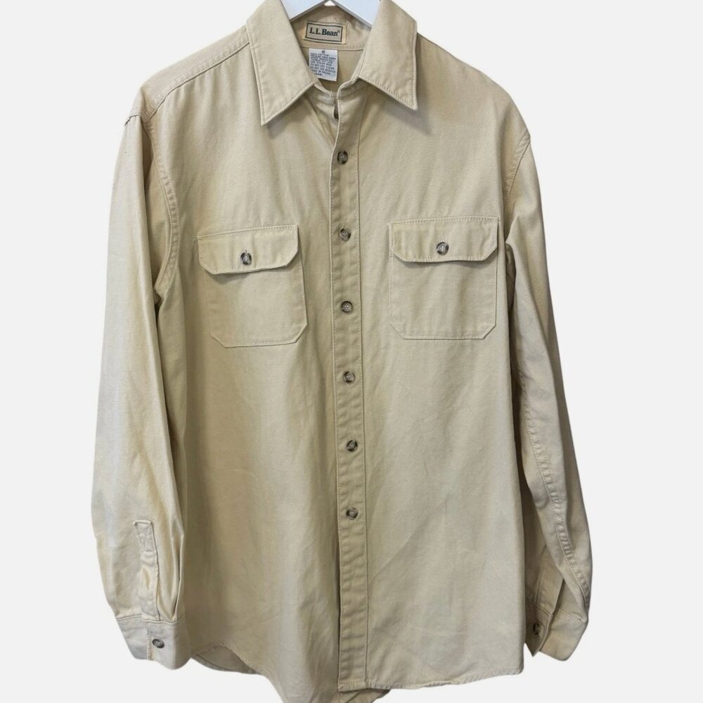 Vintage 90s LL Bean Cotton Canvas Button Front Field Work Shirt Men's size M